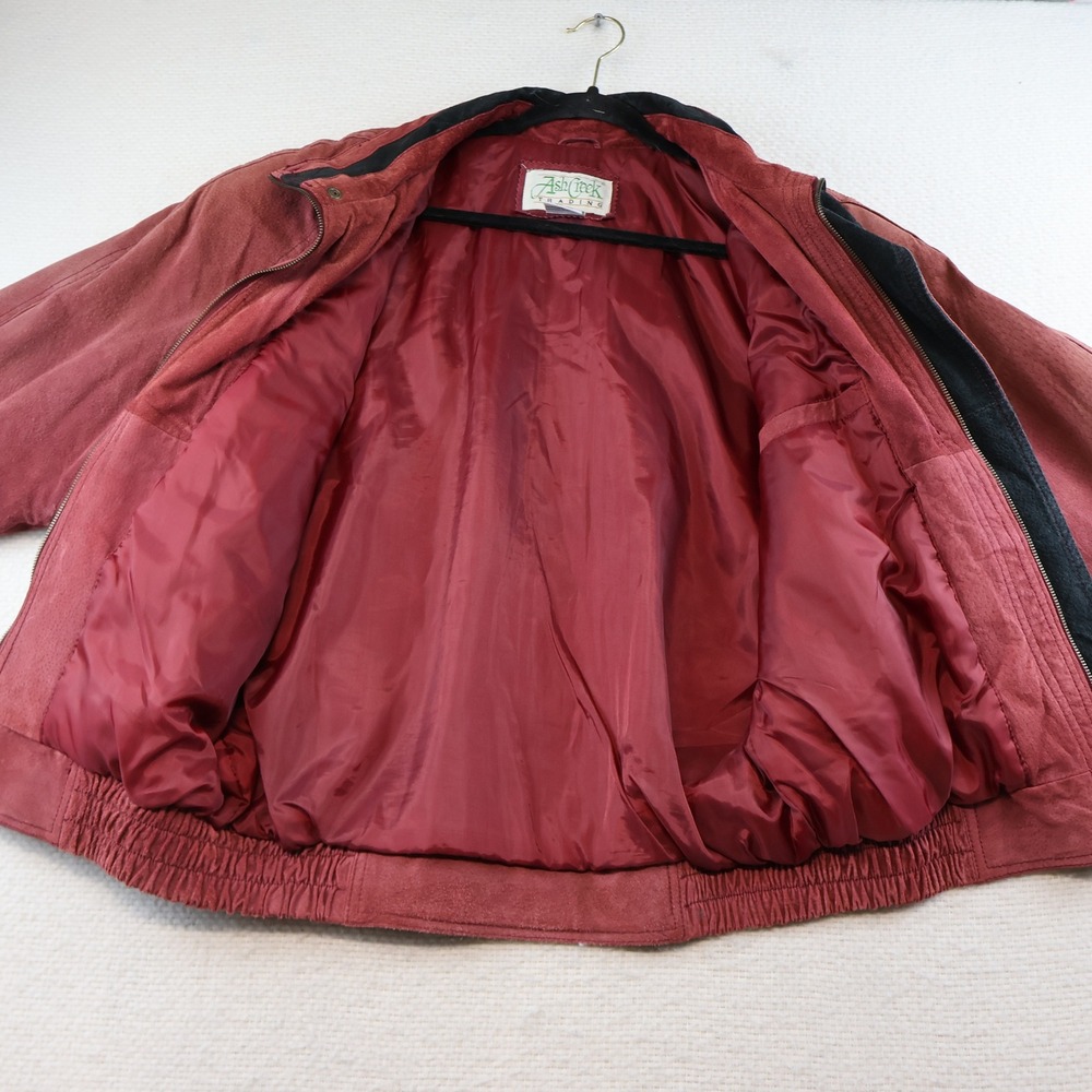Ash Creek Trading Mens M Bomber Jacket Burgundy Red Suede Leather Vintage Zip - Picture 5 of 6